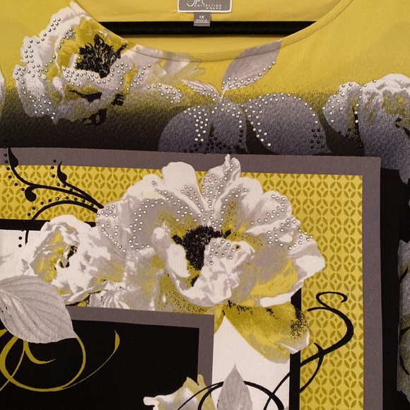 JM Collection mustard yellow with black and white flowers super soft EUC - Picture 3 of 7